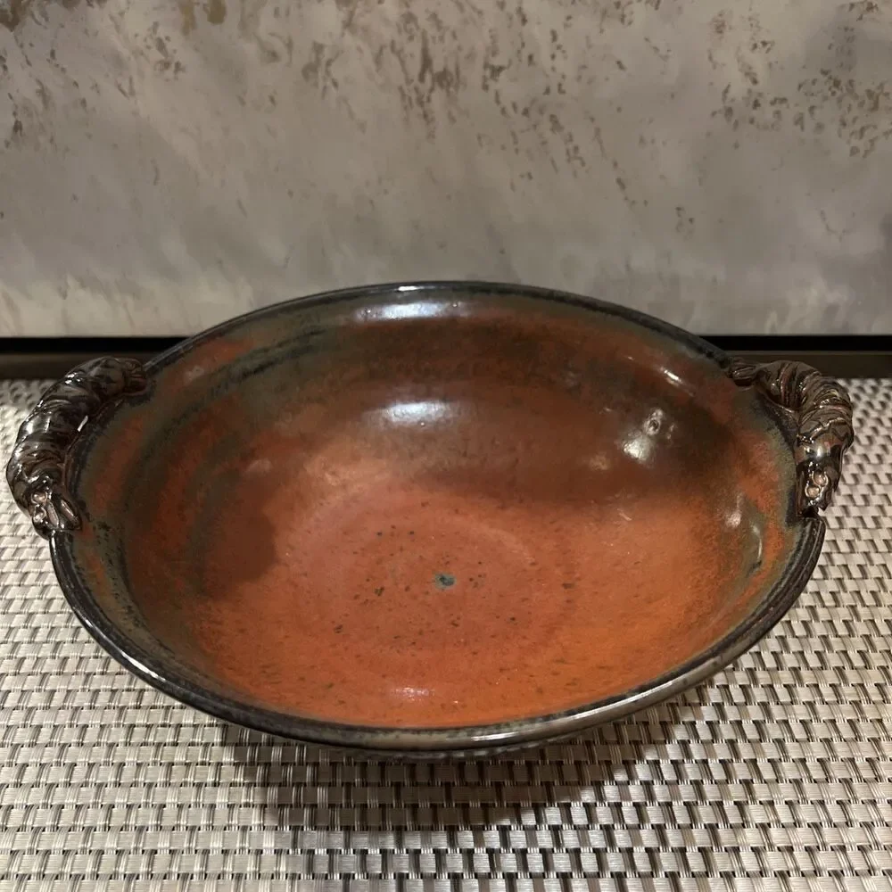 Vintage Brown Glaze Stoneware  Bowl - 8.5” Diameter EUC